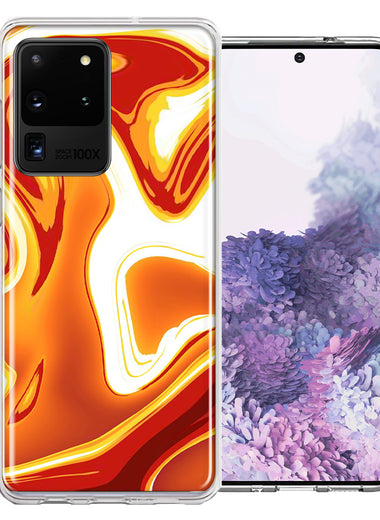 Samsung Galaxy S20 Ultra Orange White Abstract Design Double Layer Phone Case Cover