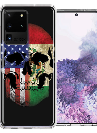 Samsung Galaxy S20 Ultra US Mexico Flag Skull Double Layer Phone Case Cover