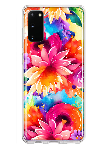 Samsung Galaxy S20 Watercolor Paint Summer Rainbow Flowers Bouquet Bloom Floral Hybrid Protective Phone Case Cover