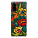 Samsung Galaxy S20 Colorful Red Orange Folk Style Floral Vibrant Spring Flowers Hybrid Protective Phone Case Cover