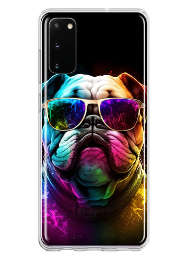 Samsung Galaxy S20 Neon Rainbow Glow Bulldog Hybrid Protective Phone Case Cover