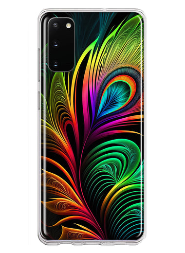 Samsung Galaxy S20 Neon Rainbow Glow Peacock Feather Hybrid Protective Phone Case Cover