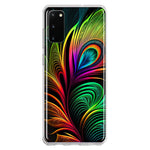 Samsung Galaxy S20 Neon Rainbow Glow Peacock Feather Hybrid Protective Phone Case Cover