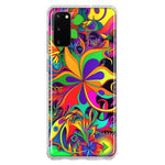 Samsung Galaxy S20 Neon Rainbow Psychedelic Hippie Wild Flowers Hybrid Protective Phone Case Cover