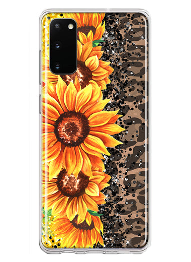 Samsung Galaxy S20 Yellow Summer Sunflowers Brown Leopard Honeycomb Hybrid Protective Phone Case Cover