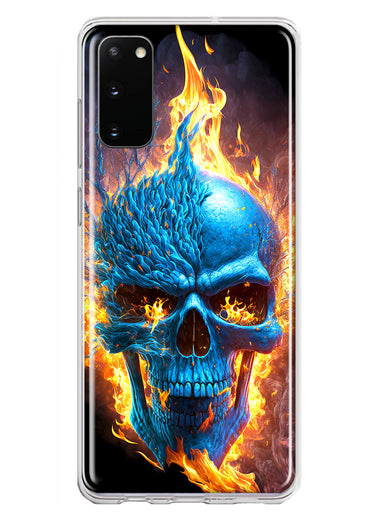 Samsung Galaxy S20 Blue Flaming Skull Burning Fire Double Layer Phone Case Cover