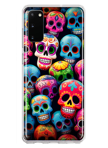 Samsung Galaxy S20 Halloween Spooky Colorful Day of the Dead Skulls Hybrid Protective Phone Case Cover