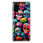 Samsung Galaxy S20 Halloween Spooky Colorful Day of the Dead Skulls Hybrid Protective Phone Case Cover