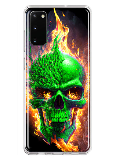 Samsung Galaxy S20 Green Flaming Skull Burning Fire Double Layer Phone Case Cover