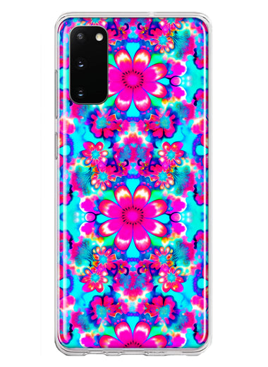 Samsung Galaxy S20 Pink Blue Vintage Hippie Tie Dye Flowers Hybrid Protective Phone Case Cover