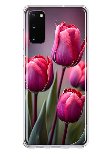 Samsung Galaxy S20 Pink Tulip Flowers Floral Hybrid Protective Phone Case Cover
