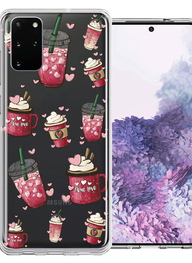 Samsung Galaxy S20 Plus Coffee Lover Valentine's Hearts Pink Drink Latte Double Layer Phone Case Cover