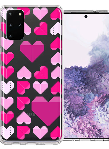Samsung Galaxy S20 Plus Pink Purple Origami Valentine's Day Polkadot Hearts Design Double Layer Phone Case Cover
