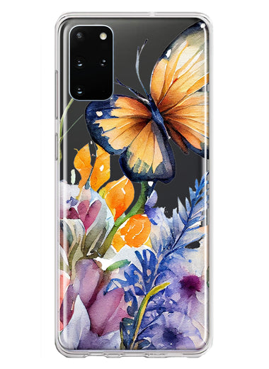 Samsung Galaxy S20 Plus Spring Summer Flowers Butterfly Purple Blue Lilac Floral Hybrid Protective Phone Case Cover