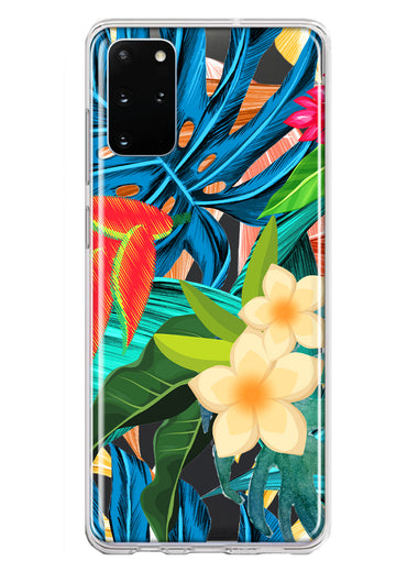Samsung Galaxy S20 Plus Blue Monstera Pothos Tropical Floral Summer Flowers Hybrid Protective Phone Case Cover