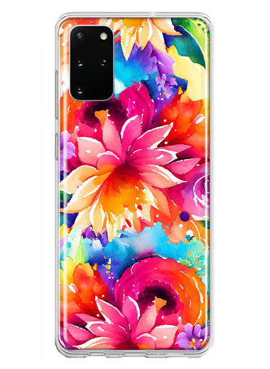 Samsung Galaxy S20 Plus Watercolor Paint Summer Rainbow Flowers Bouquet Bloom Floral Hybrid Protective Phone Case Cover