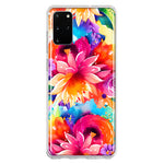 Samsung Galaxy S20 Plus Watercolor Paint Summer Rainbow Flowers Bouquet Bloom Floral Hybrid Protective Phone Case Cover