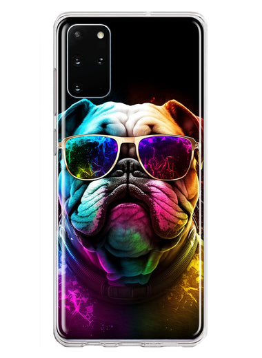 Samsung Galaxy S20 Plus Neon Rainbow Glow Bulldog Hybrid Protective Phone Case Cover