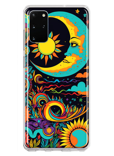 Samsung Galaxy S20 Plus Neon Rainbow Psychedelic Indie Hippie Indie Moon Hybrid Protective Phone Case Cover