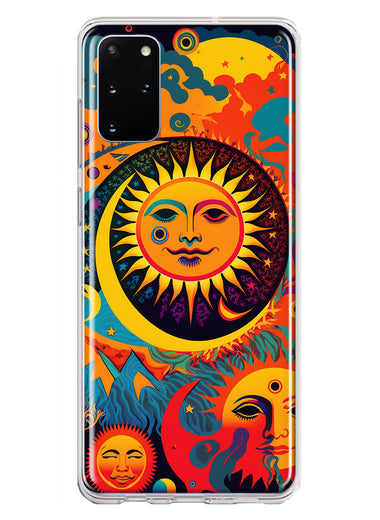 Samsung Galaxy S20 Plus Neon Rainbow Psychedelic Indie Hippie Sun Moon Hybrid Protective Phone Case Cover
