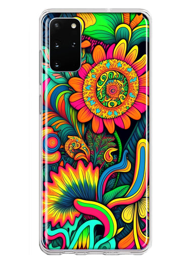 Samsung Galaxy S20 Plus Neon Rainbow Psychedelic Indie Hippie Sunflowers Hybrid Protective Phone Case Cover