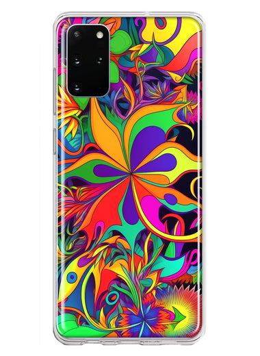 Samsung Galaxy S20 Plus Neon Rainbow Psychedelic Hippie Wild Flowers Hybrid Protective Phone Case Cover
