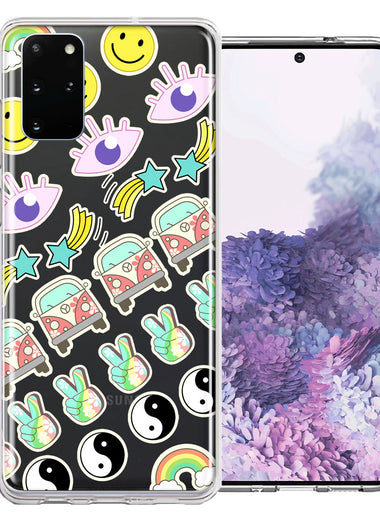Samsung Galaxy S20 Plus 70's Yin Yang Hippie Happy Peace Stars Design Double Layer Phone Case Cover