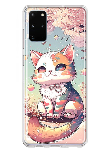 Samsung Galaxy S20 Plus Kawaii Manga Pink Cherry Blossom Cute Cat Hybrid Protective Phone Case Cover