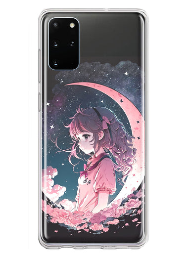 Samsung Galaxy S20 Plus Kawaii Manga Pink Cherry Blossom Dreaming Moon Girl Hybrid Protective Phone Case Cover
