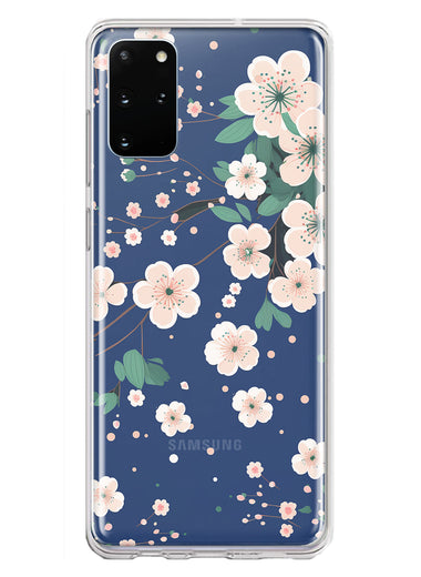 Samsung Galaxy S20 Plus Kawaii Japanese Pink Cherry Blossom Navy Blue Hybrid Protective Phone Case Cover