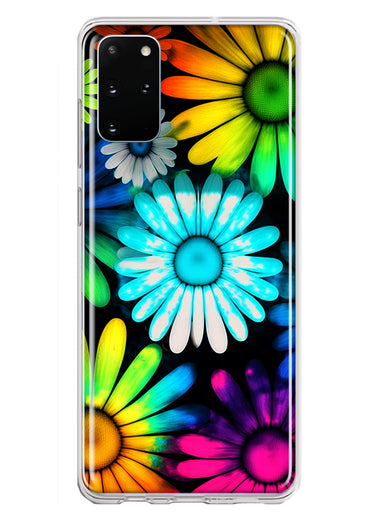 Samsung Galaxy S20 Plus Neon Rainbow Daisy Glow Colorful Daisies Baby Blue Pink Yellow White Double Layer Phone Case Cover