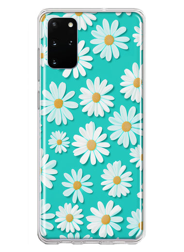 Samsung Galaxy S20 Plus Turquoise Teal White Daisies Cute Daisy Polka Dots Double Layer Phone Case Cover