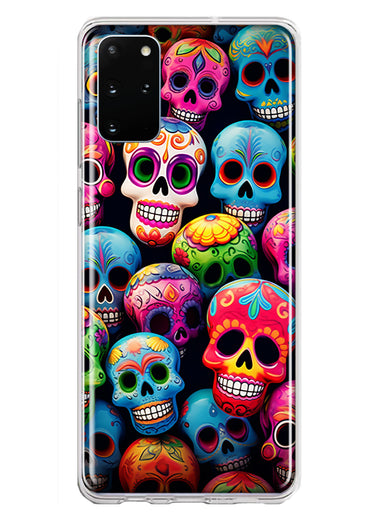 Samsung Galaxy S20 Plus Halloween Spooky Colorful Day of the Dead Skulls Hybrid Protective Phone Case Cover