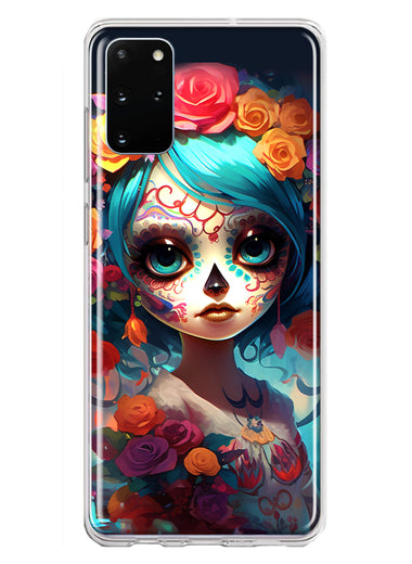 Samsung Galaxy S20 Plus Halloween Spooky Colorful Day of the Dead Skull Girl Hybrid Protective Phone Case Cover