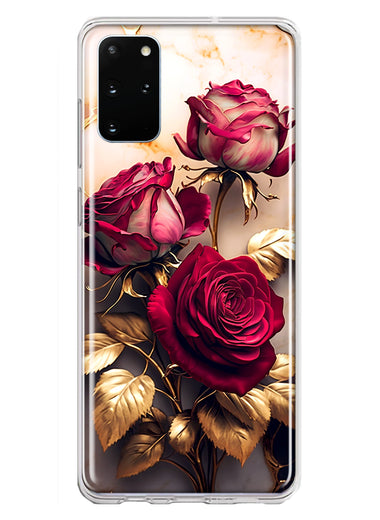 Samsung Galaxy S20 Plus Romantic Elegant Gold Marble Red Roses Double Layer Phone Case Cover