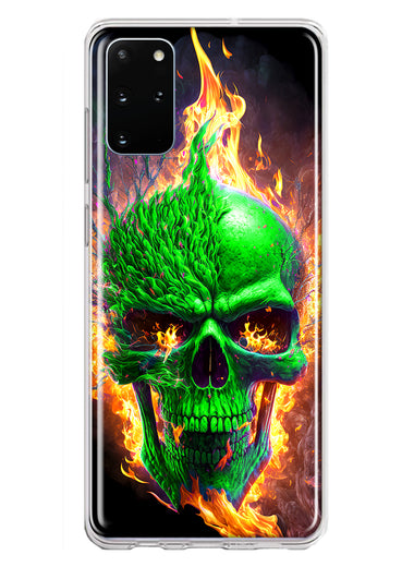 Samsung Galaxy S20 Plus Green Flaming Skull Burning Fire Double Layer Phone Case Cover