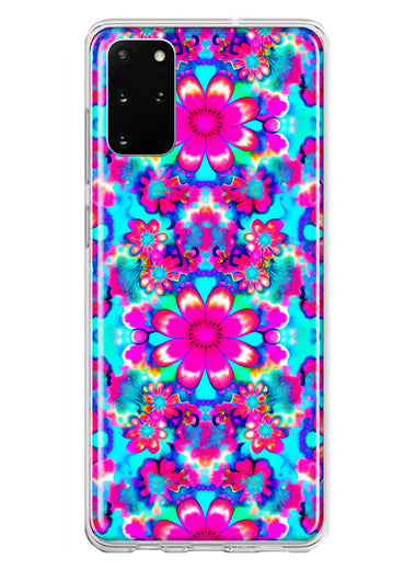 Samsung Galaxy S20 Plus Pink Blue Vintage Hippie Tie Dye Flowers Hybrid Protective Phone Case Cover