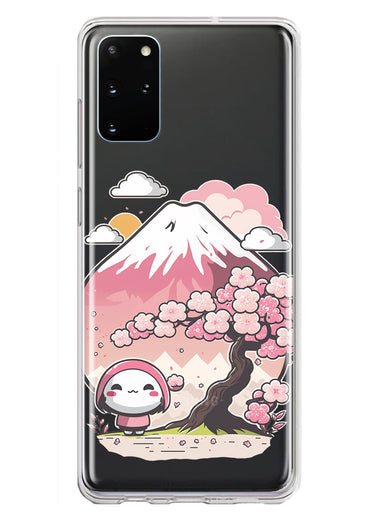 Samsung Galaxy S20 Plus Kawaii Manga Pink Cherry Blossom Fuji Mountain Mochi Girl Hybrid Protective Phone Case Cover