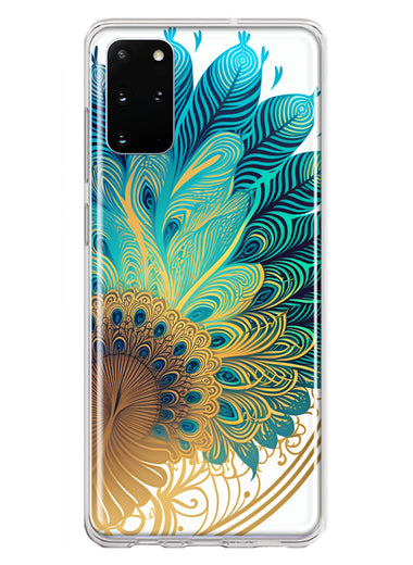 Samsung Galaxy S20 Plus Mandala Geometry Abstract Peacock Feather Pattern Hybrid Protective Phone Case Cover