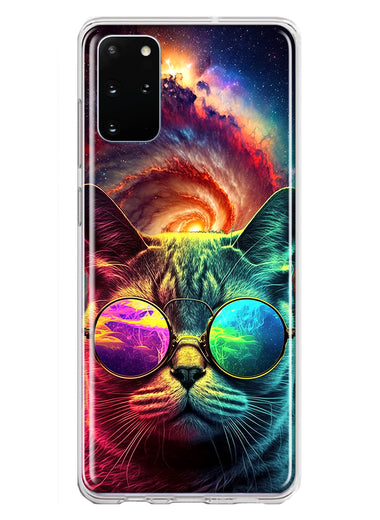Samsung Galaxy S20 Plus Neon Rainbow Galaxy Cat Hybrid Protective Phone Case Cover