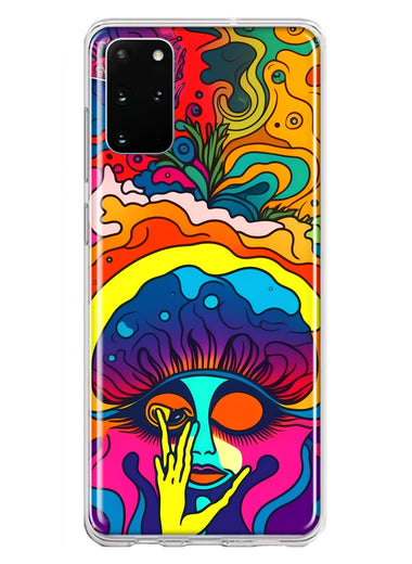 Samsung Galaxy S20 Plus Neon Rainbow Psychedelic Trippy Hippie Big Brain Hybrid Protective Phone Case Cover