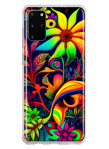 Samsung Galaxy S20 Plus Neon Rainbow Psychedelic Trippy Hippie Daisy Flowers Hybrid Protective Phone Case Cover