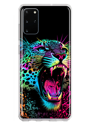 Samsung Galaxy S20 Plus Neon Rainbow Glow Colorful Leopard Hybrid Protective Phone Case Cover
