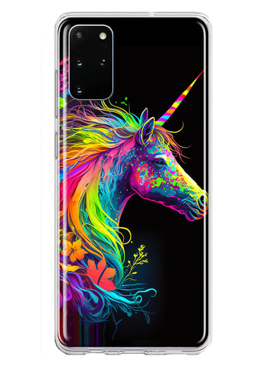 Samsung Galaxy S20 Plus Neon Rainbow Glow Unicorn Floral Hybrid Protective Phone Case Cover