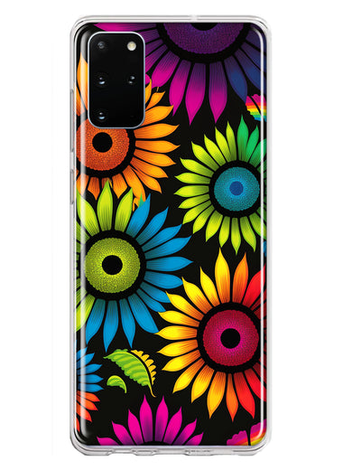 Samsung Galaxy S20 Plus Neon Rainbow Glow Sunflowers Colorful Floral Pink Purple Double Layer Phone Case Cover