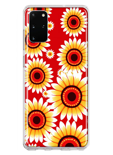 Samsung Galaxy S20 Plus Yellow Sunflowers Polkadot on Red Double Layer Phone Case Cover