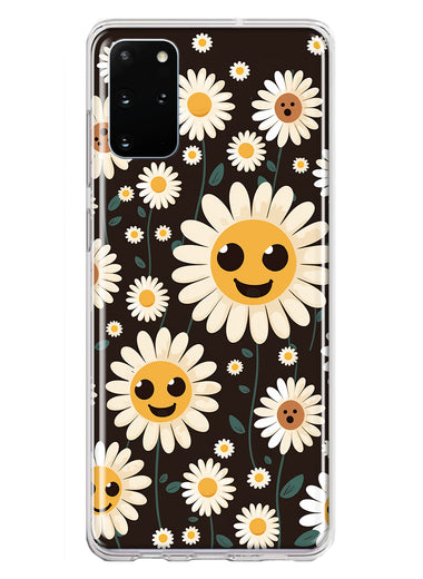 Samsung Galaxy S20 Plus Cute Smiley Face White Daisies Double Layer Phone Case Cover