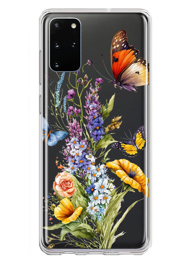 Samsung Galaxy S20 Plus Yellow Purple Spring Flowers Butterflies Floral Hybrid Protective Phone Case Cover