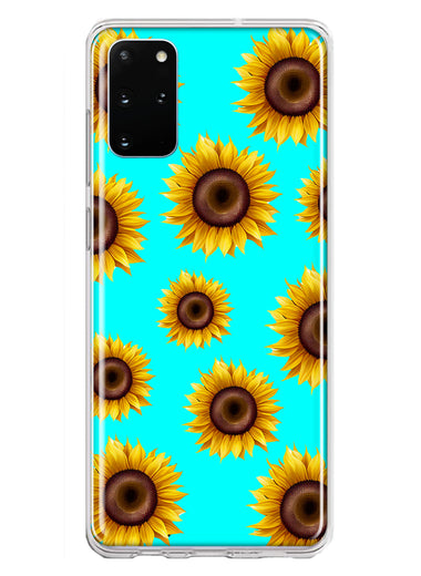 Samsung Galaxy S20 Plus Yellow Sunflowers Polkadot on Turquoise Teal Double Layer Phone Case Cover