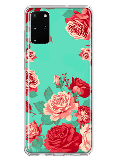Samsung Galaxy S20 Plus Turquoise Teal Vintage Pastel Pink Red Roses Double Layer Phone Case Cover